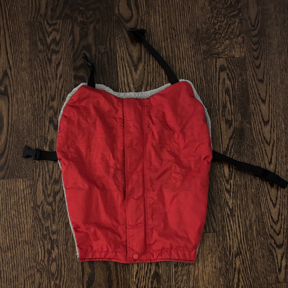 Red dog coat made from recycled materials